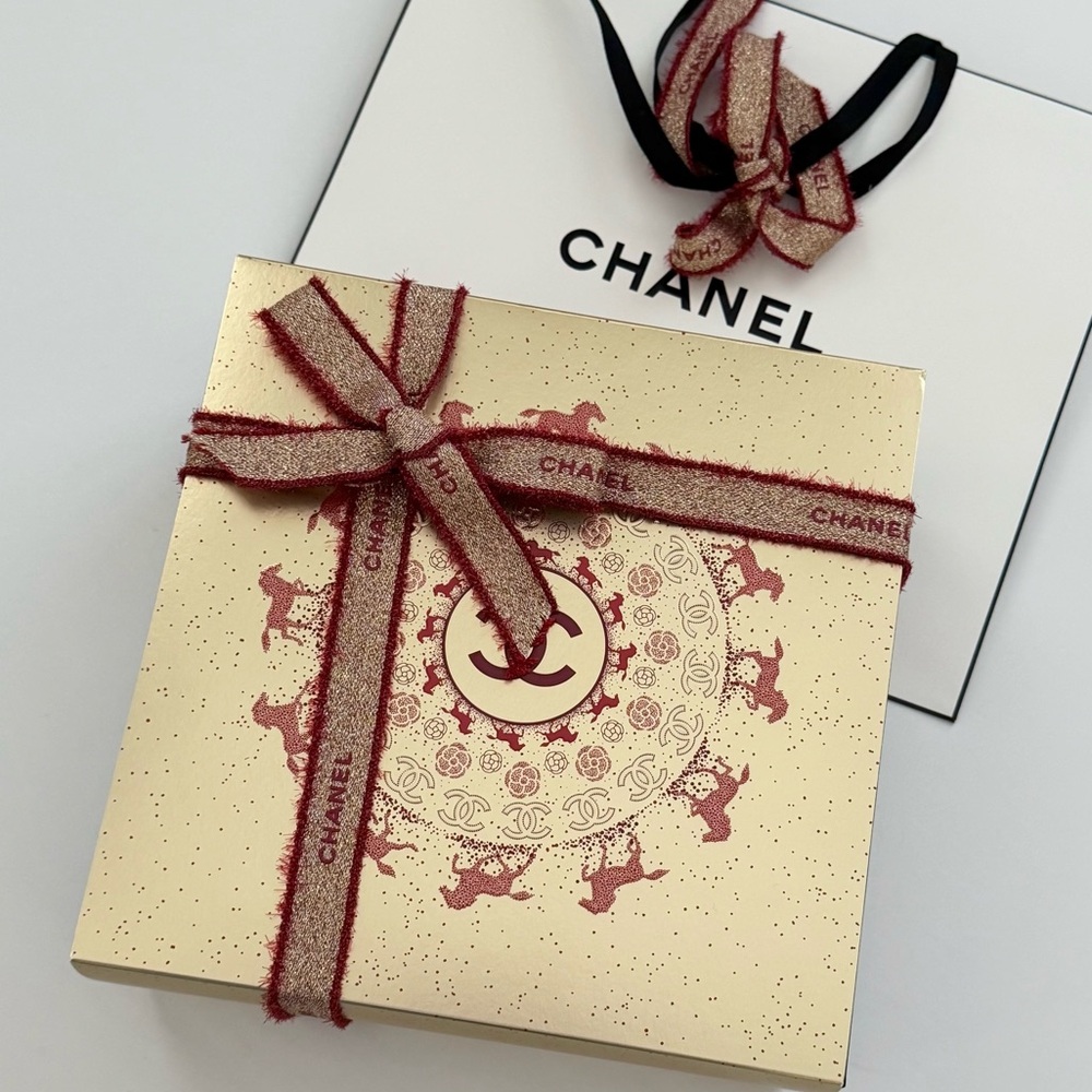 LIKE NEW Chanel White Gift Box w/ Lunar New Year Sleeve, Ribbon and Shopping Bag
